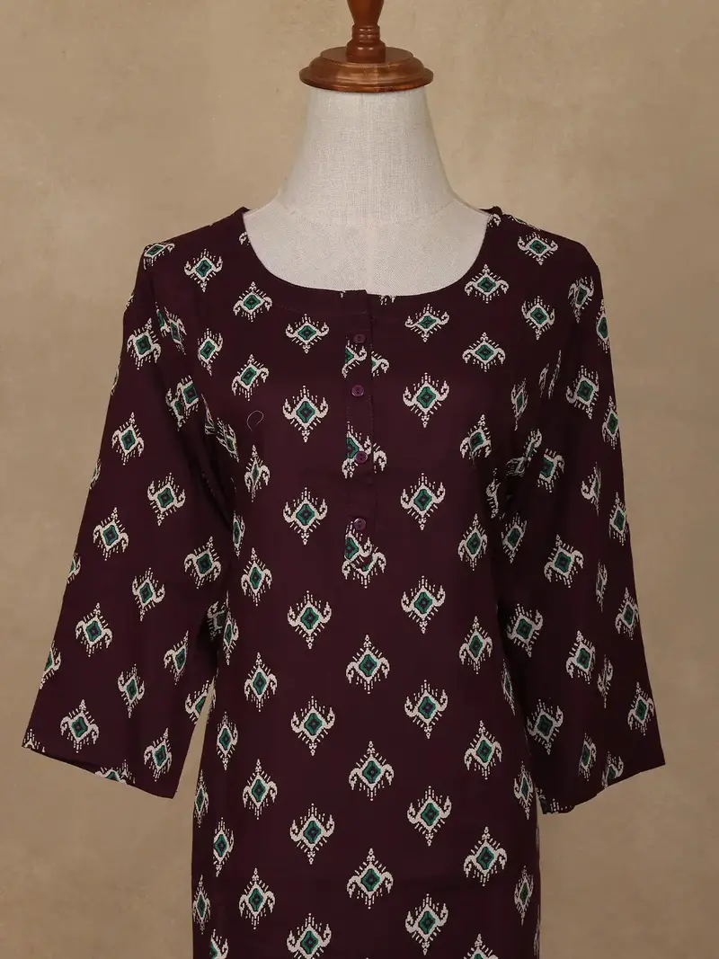Wine Diamond Design Print Rayon Kurti 2