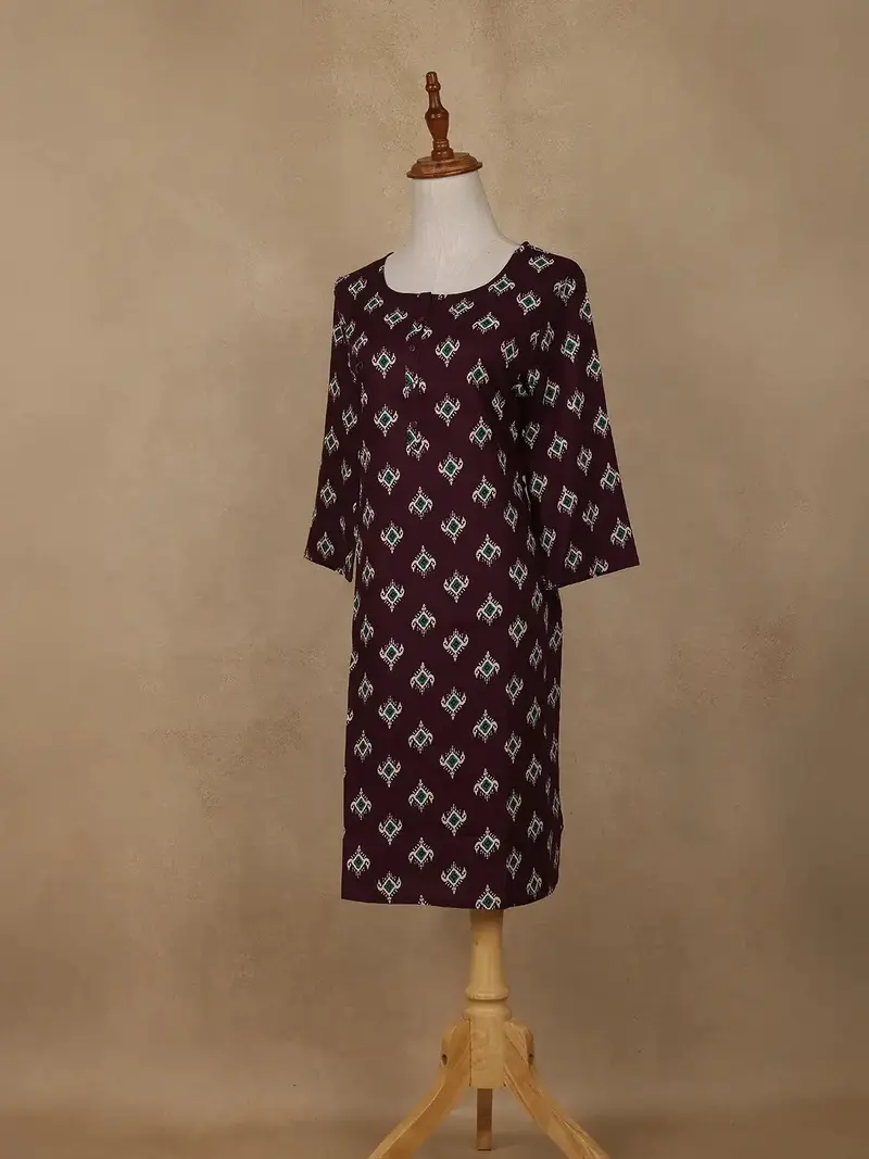 Wine Diamond Design Print Rayon Kurti 3