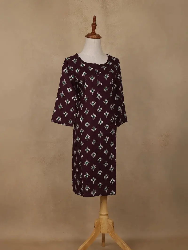 Wine Diamond Design Print Rayon Kurti 4