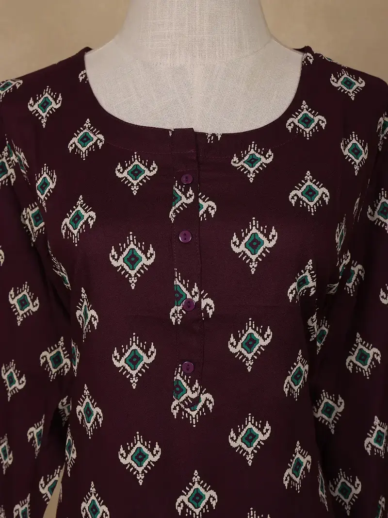 Wine Diamond Design Print Rayon Kurti 5
