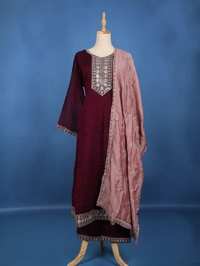 Wine Embellished Design Georgette Salwar Suit 1