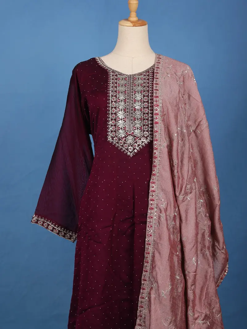 Wine Embellished Design Georgette Salwar Suit 2