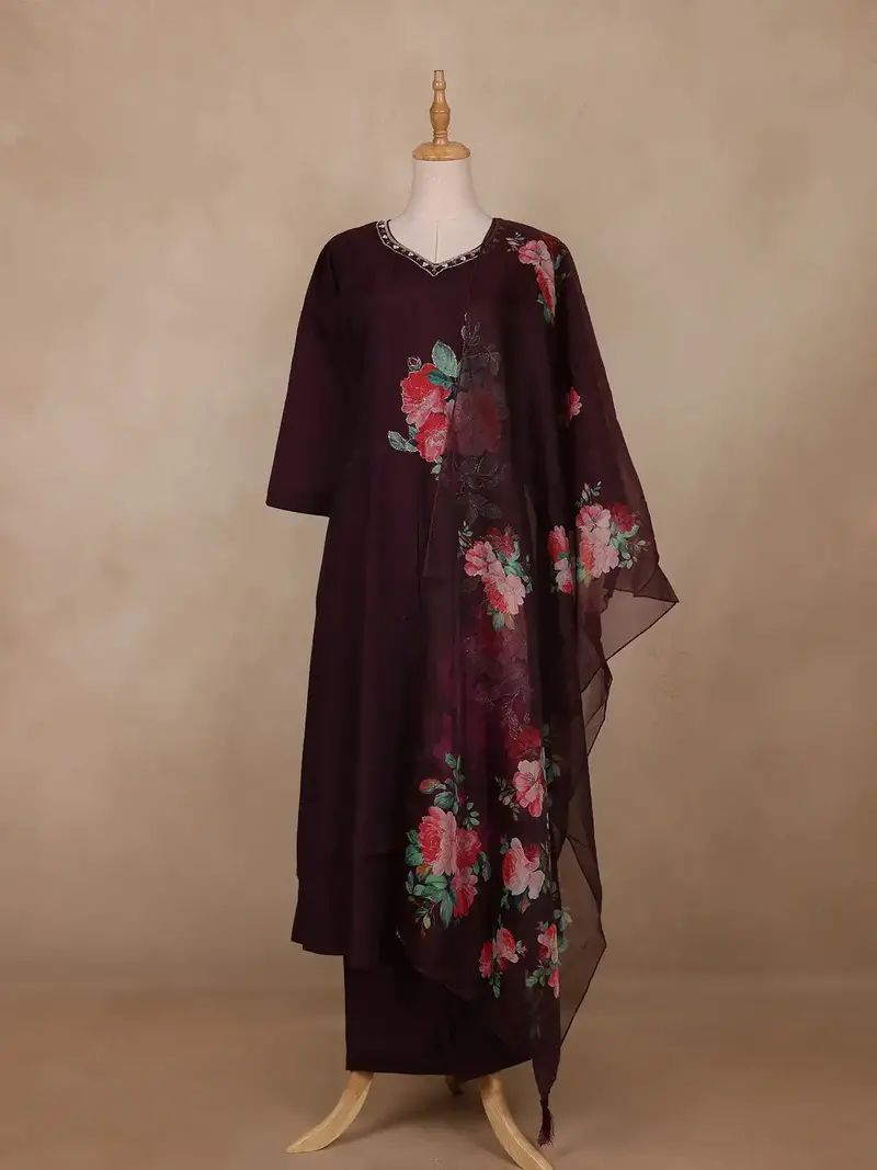 Wine Floral Design Georgette Salwar Suit 1