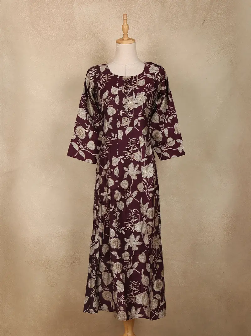 Wine Floral Printed Design Cotton Kurti 1