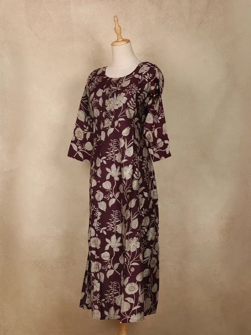 Wine Floral Printed Design Cotton Kurti 3