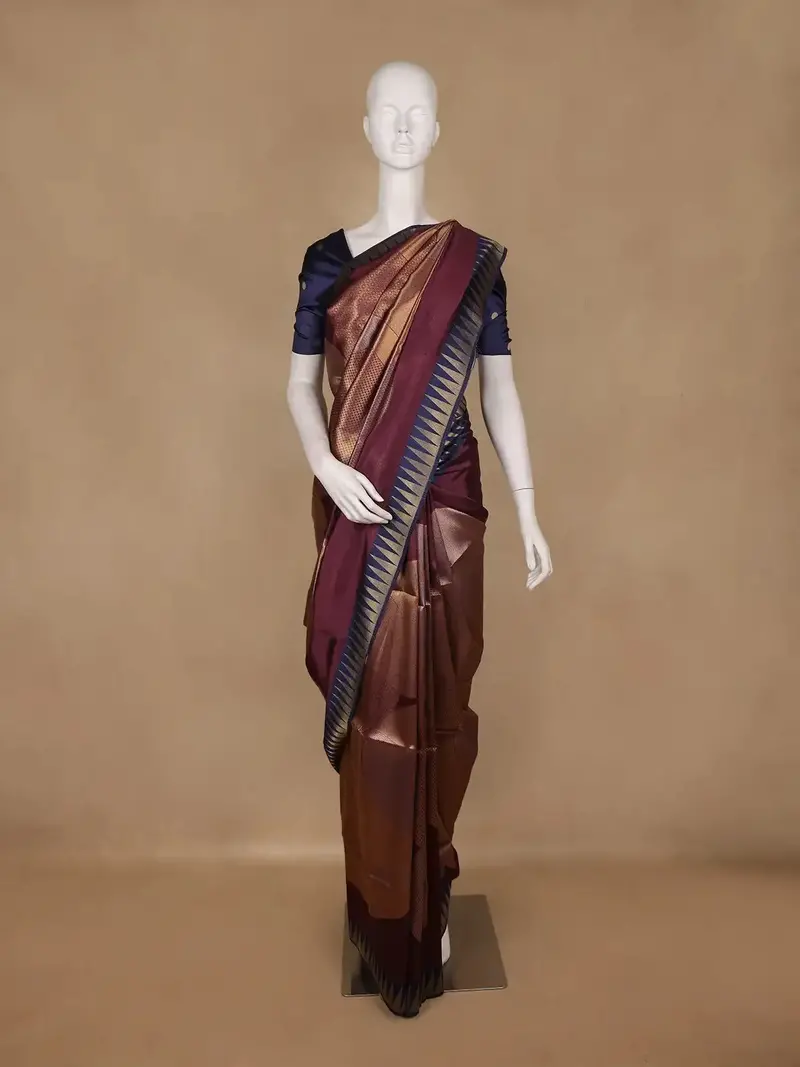 Wine Geometric Design Semi Tussar Silk Saree 1