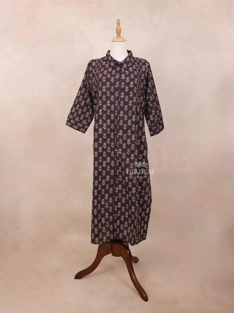 Wine Kurti Top Adorned With Floral Prints Design 1