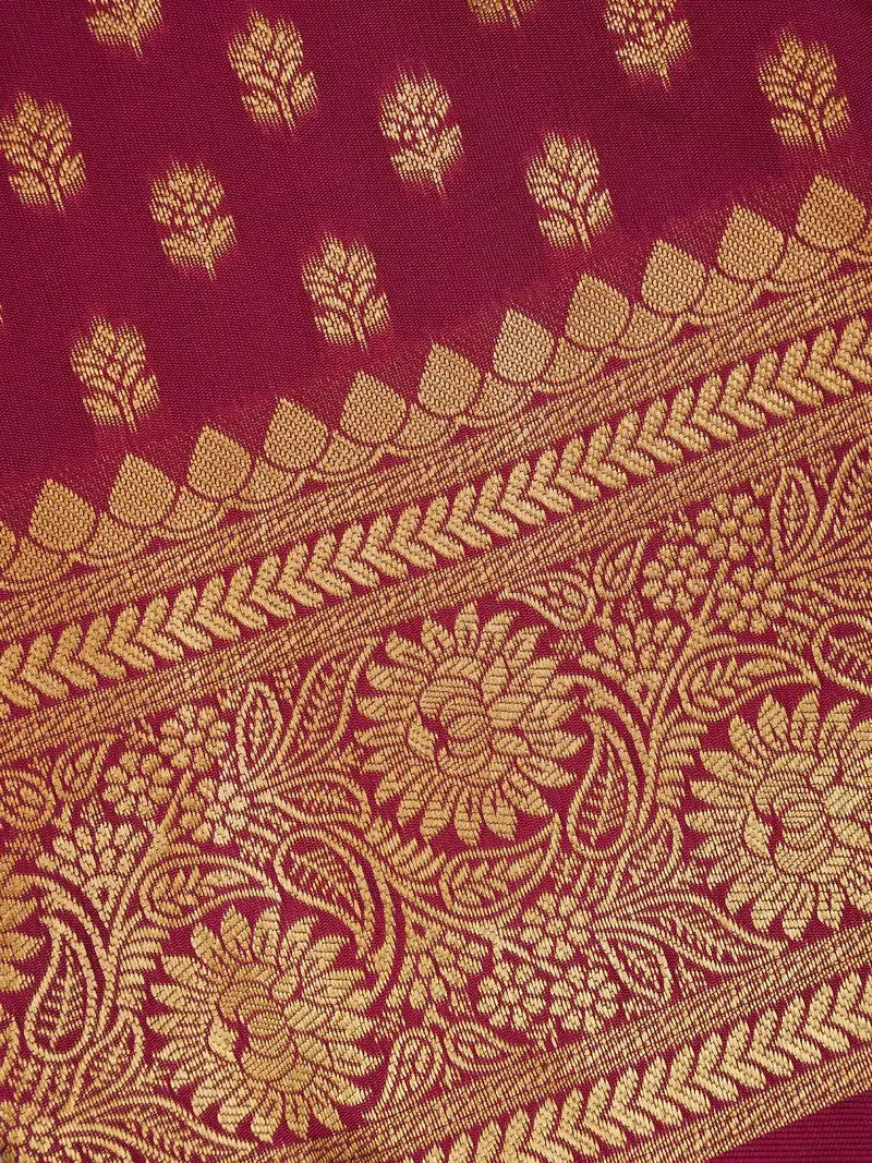 Wine Maroon Floral Design Silk Saree 2