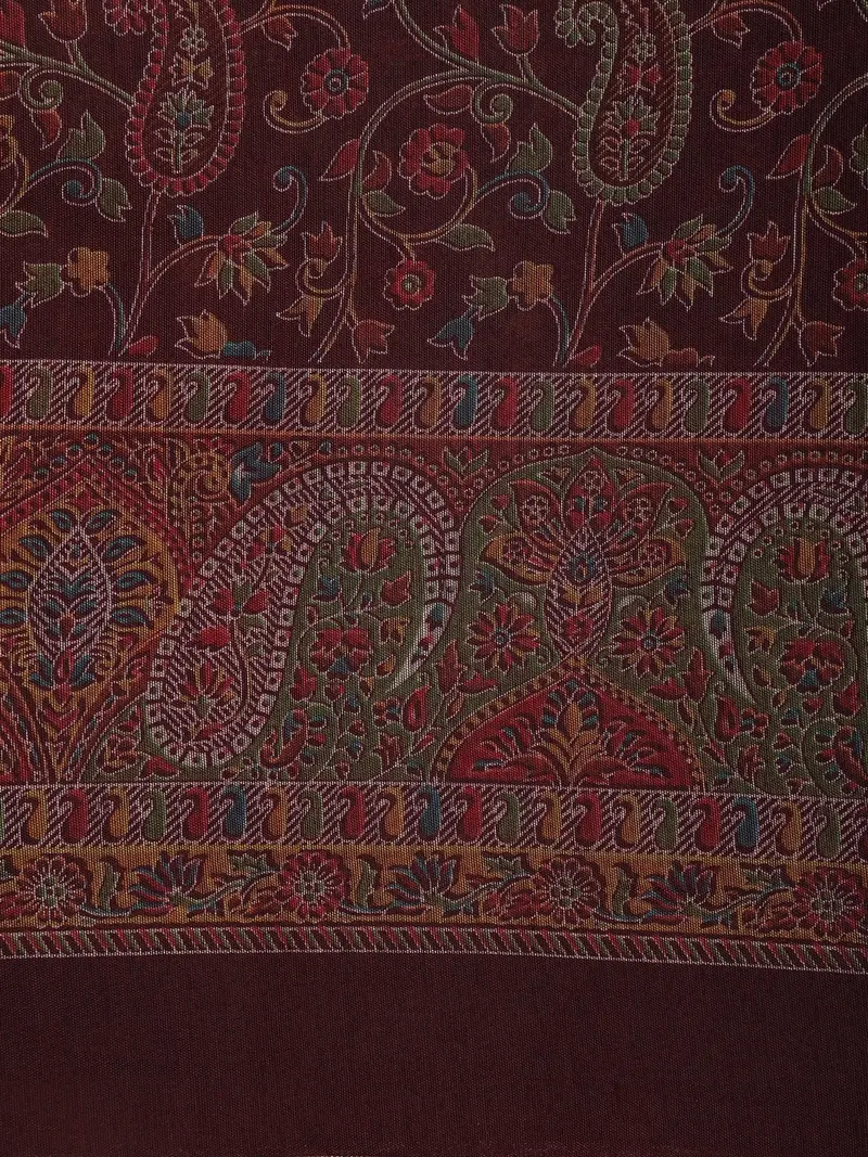 Wine Maroon Kalamkari Printed Design Mixed Silk Cotton Saree With Contrast Border 2
