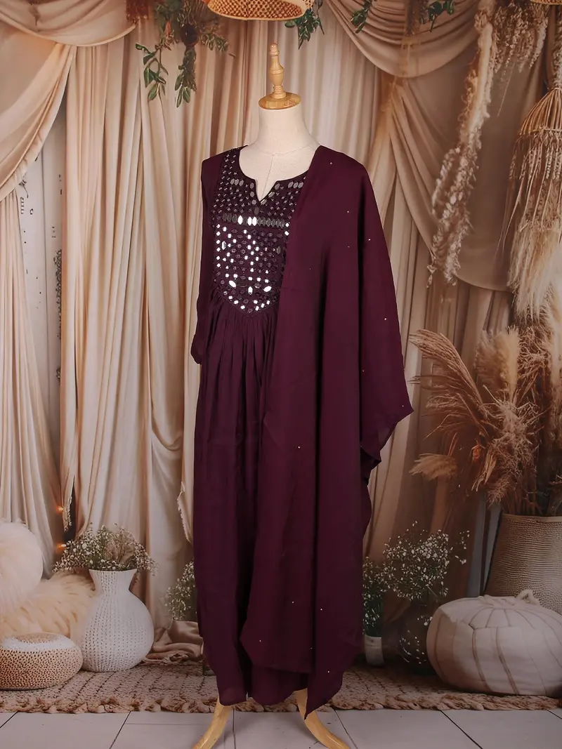 Wine Mirror Embroidered Cotton Anarkali Salwar Suit With Dupatta 3