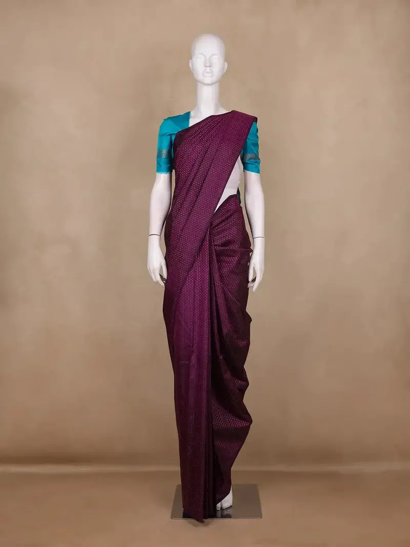 Wine Purple Butta Design Pure Kanchipuram Silk Saree 1