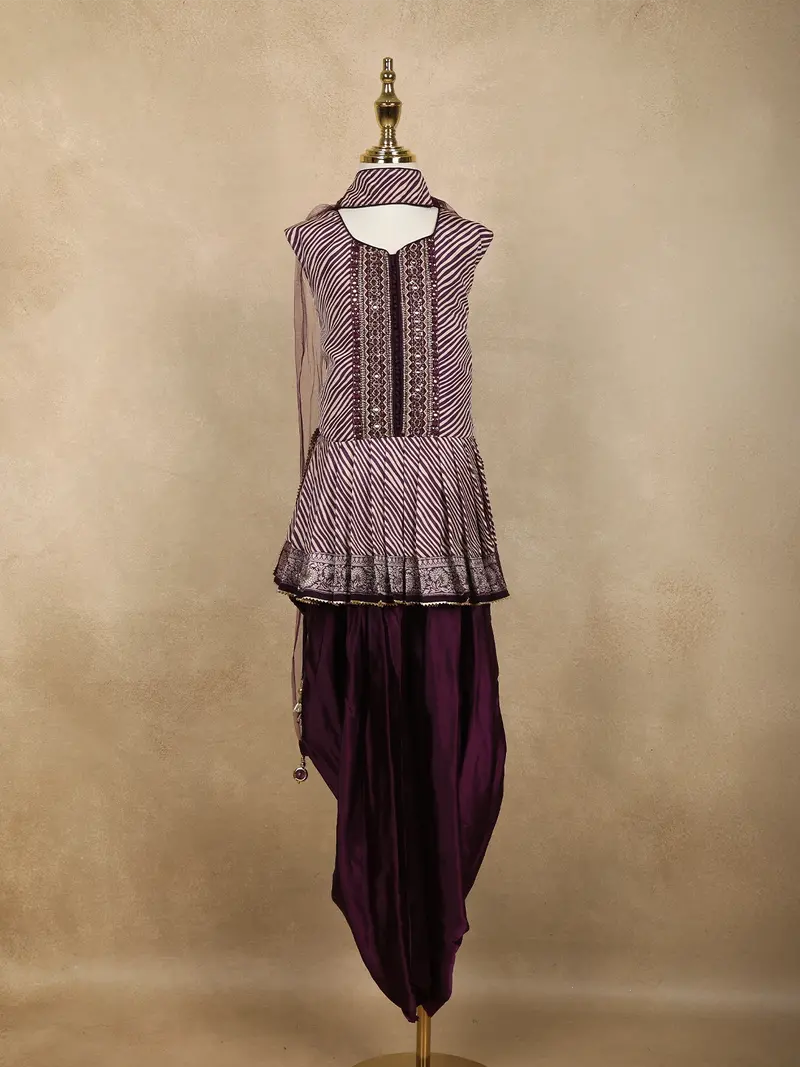 Wine Purple Embroidered Design Synthetic Kids Patiala Salwar Suit With Dupatta 1