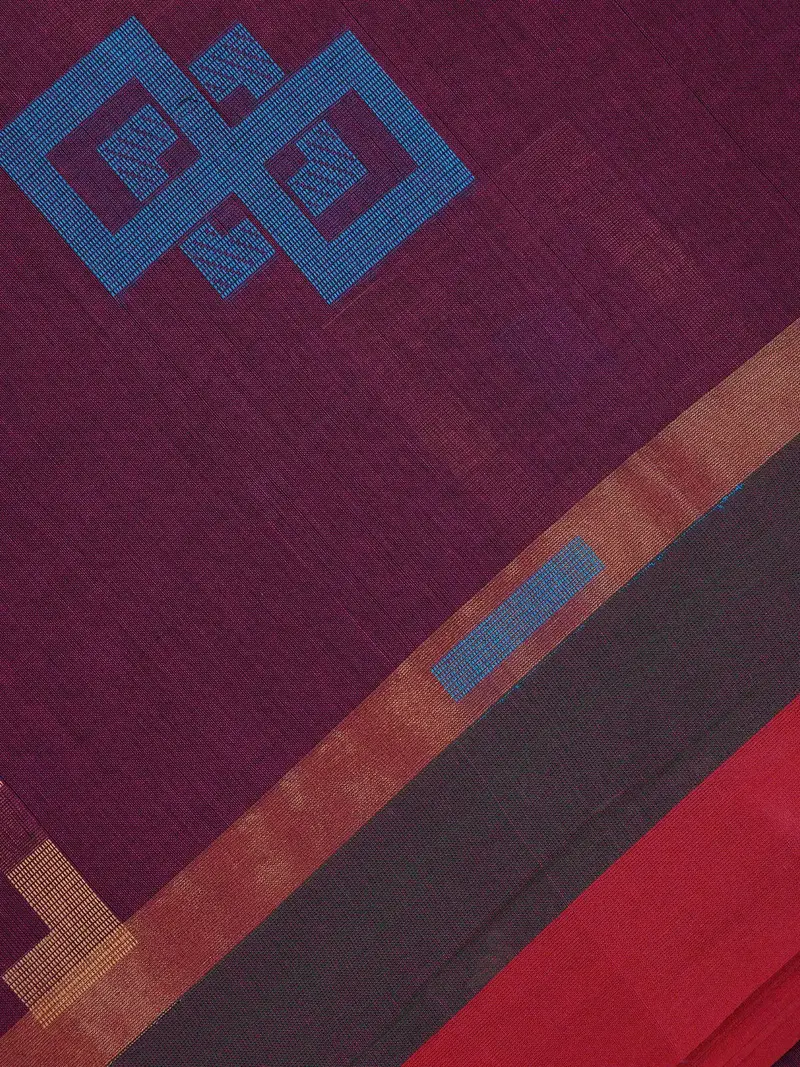 Wine Purple Geometric Design Cotton Saree 2