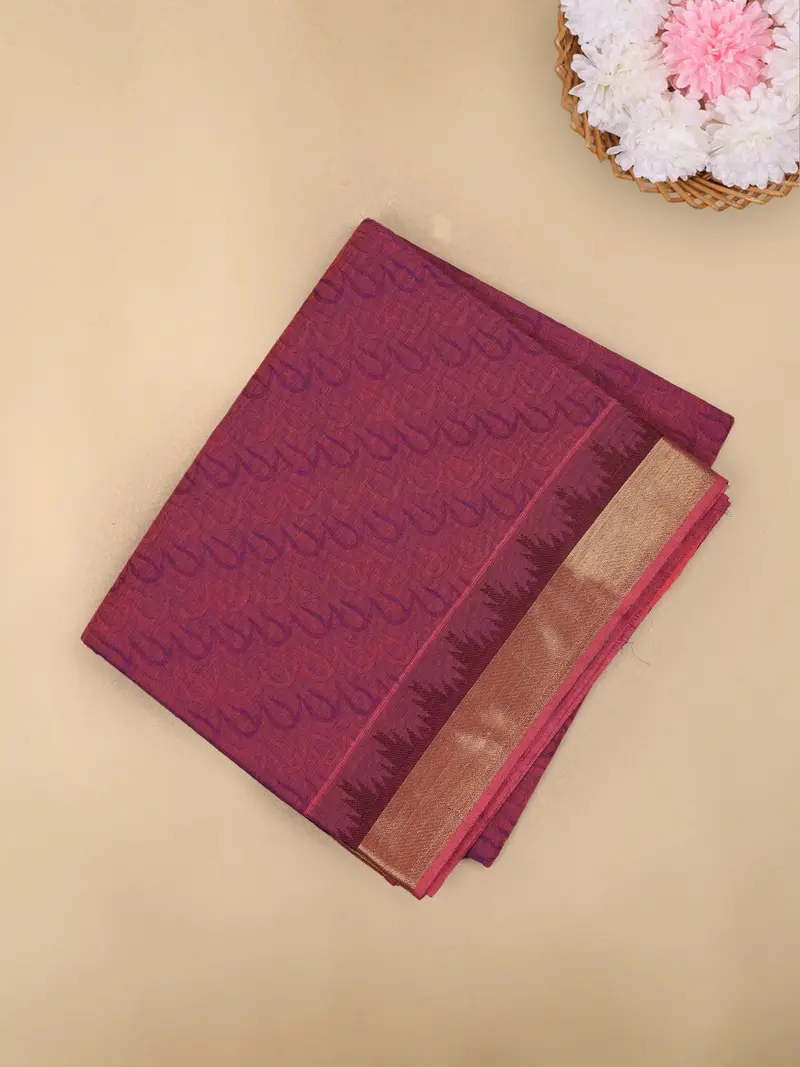 Wine Purple Wave Woven Design Cotton Saree 1