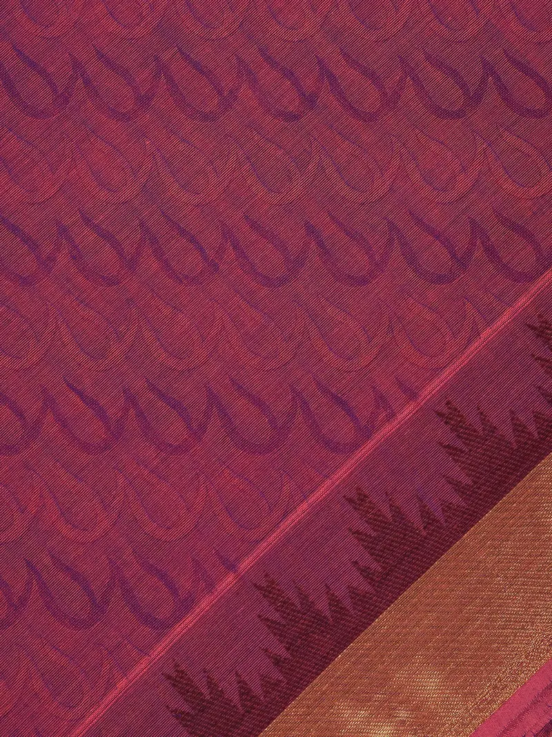 Wine Purple Wave Woven Design Cotton Saree 2
