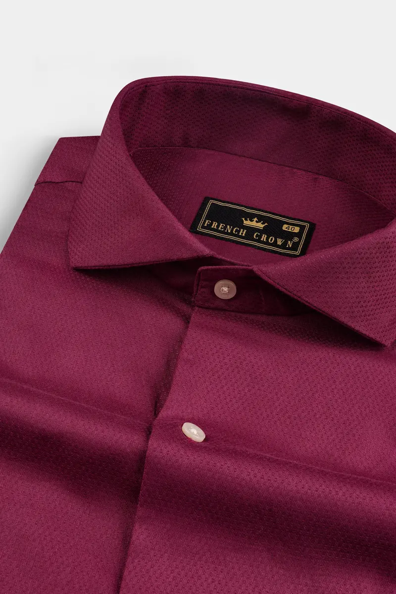 Wine Red Dobby Textured Premium Cotton Shirt 1