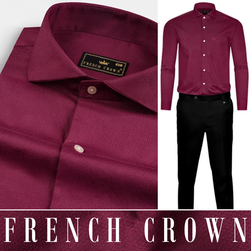 Wine Red Dobby Textured Premium Cotton Shirt 10