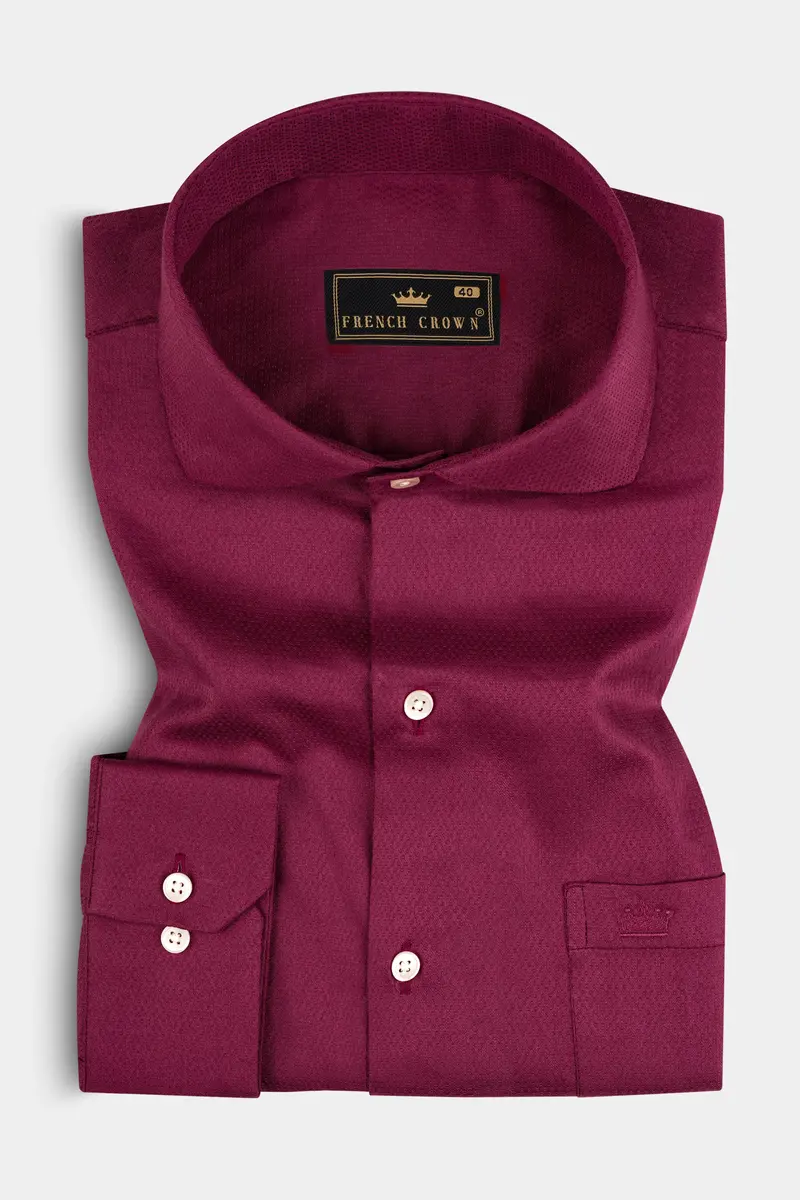 Wine Red Dobby Textured Premium Cotton Shirt 3