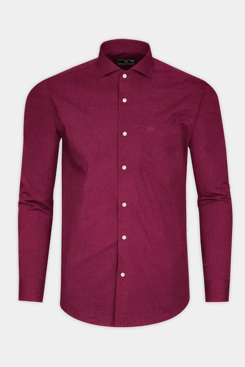Wine Red Dobby Textured Premium Cotton Shirt 4