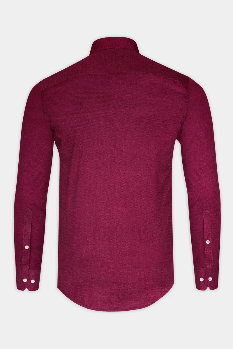 Wine Red Dobby Textured Premium Cotton Shirt 5