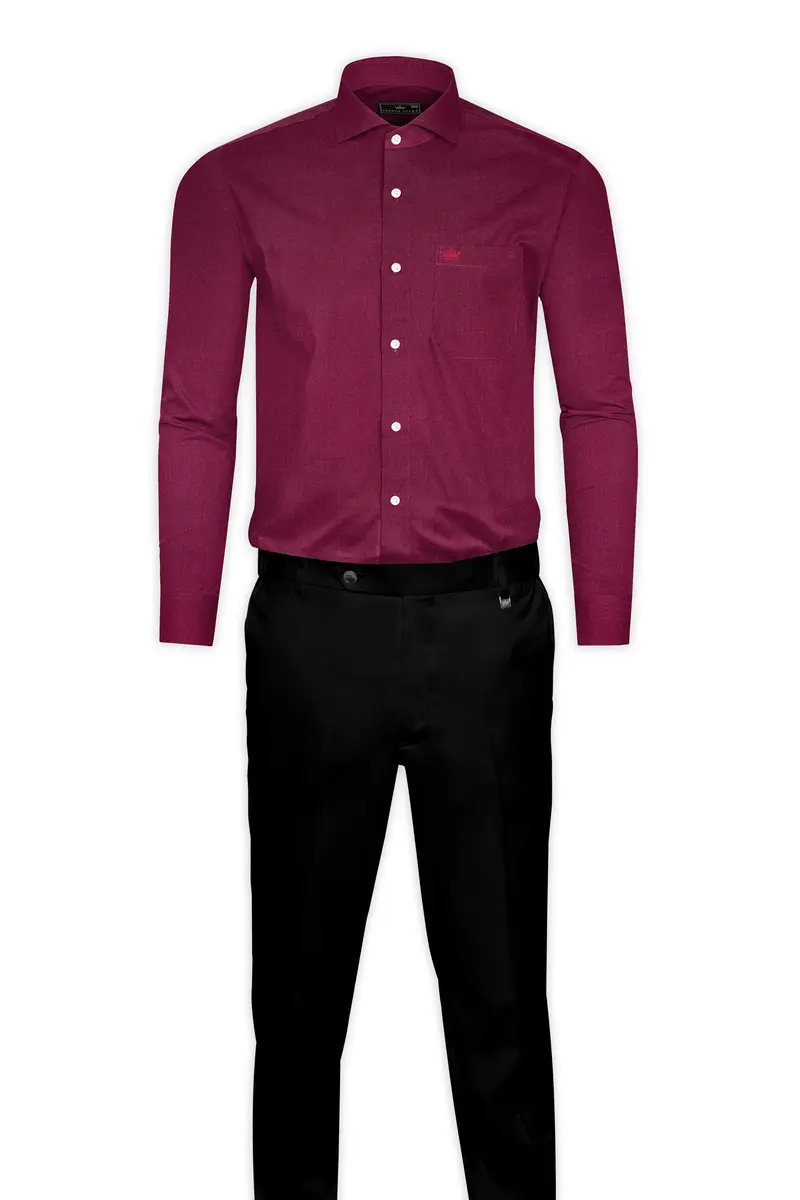 Wine Red Dobby Textured Premium Cotton Shirt 6
