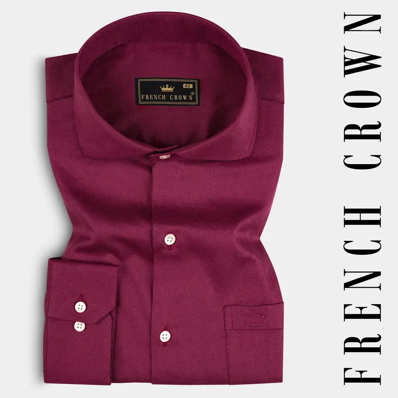 Wine Red Dobby Textured Premium Cotton Shirt 7