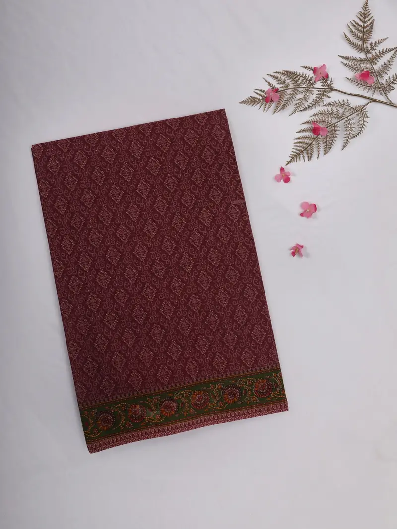 Wine Red Geometric Printed Design Karishma Cotton Saree 1