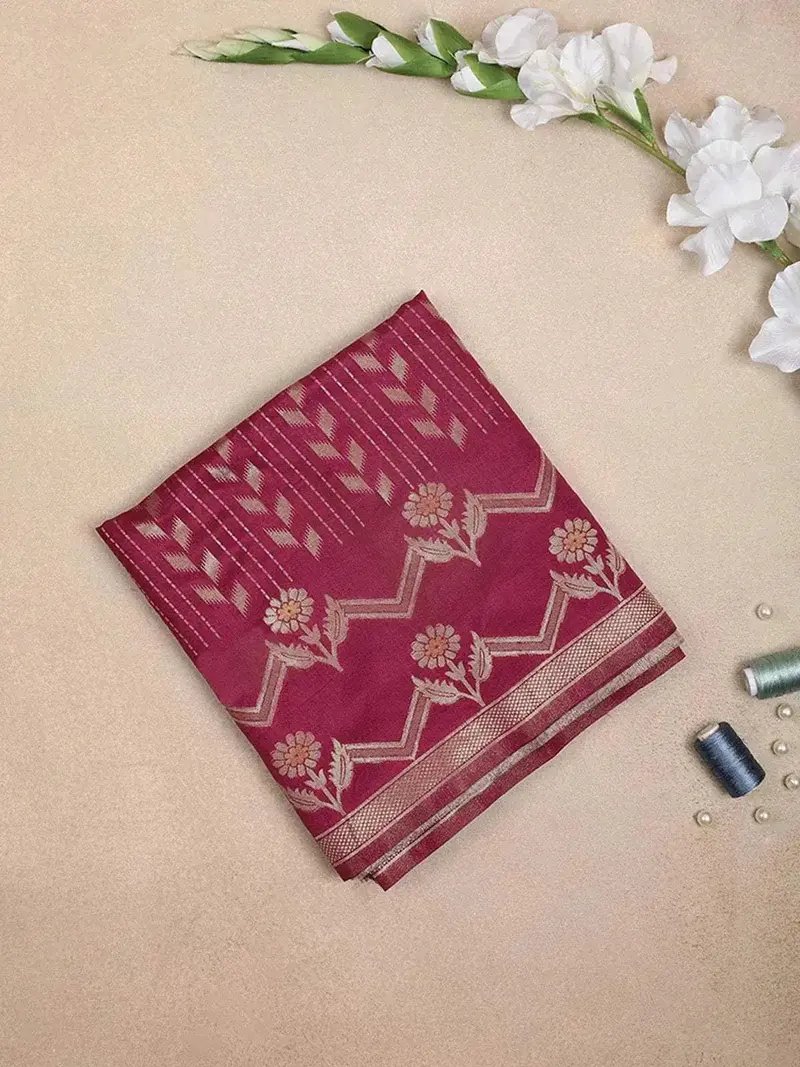 Wine Semi Tussar Silk Saree With Arrow Design On The Body With Designed Border 1
