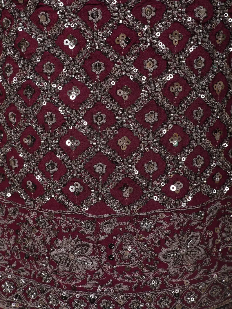 Wine Sequins Embroidered Design Georgette Kids Palazzo Suit With Dupatta 8