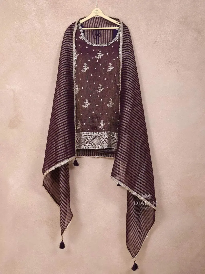 Wine Sharara Salwar Suit For Girls Adorned With Sequins And Beads Floral Design With Dupatta 2