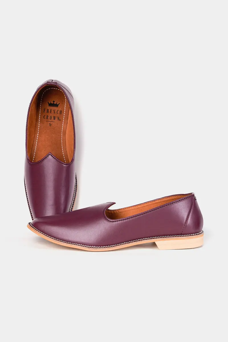 Wine Vegan Leather Hand Stitched Jutis 2