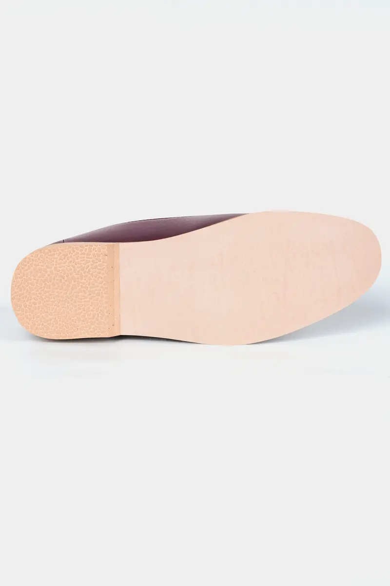 Wine Vegan Leather Hand Stitched Mojri Slip-On Shoes 6