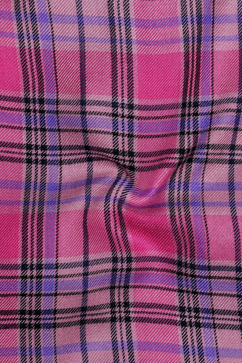 Wistavon-Mulberry Pink And Wisteria Purple Plaid Flannel Premium Cotton Casual Shirt 3
