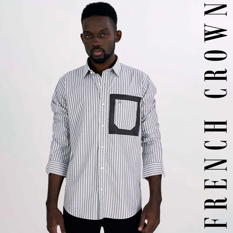 Wisteria Gray And White Striped Hand Painted Premium Cotton Designer Shirt 1