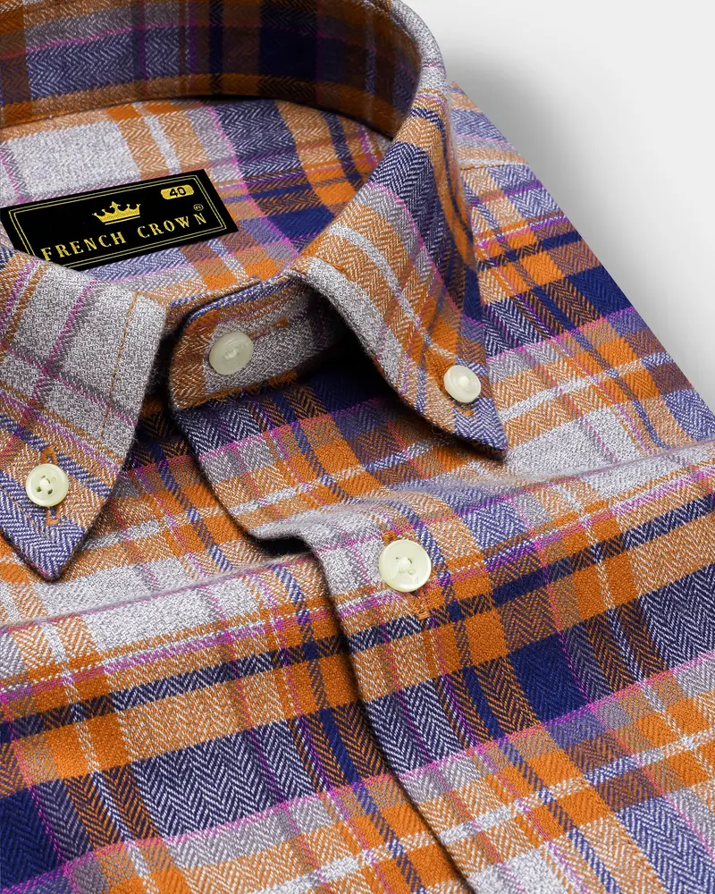 Wisteria Gray With Raw Sienna Plaid Herringbone Shirt 1