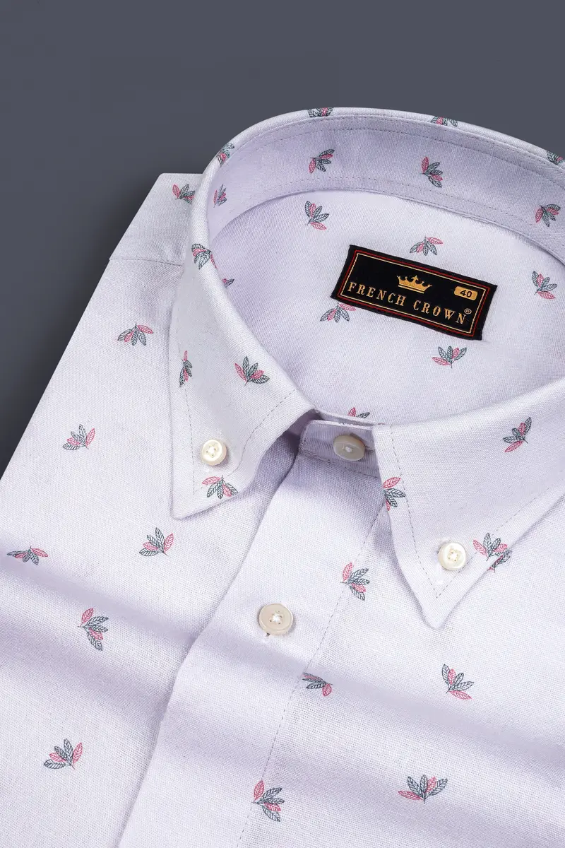 Wisteria Purple Printed Luxurious Linen Shirt 1