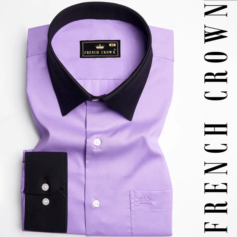 Wisteria Purple With Black Cuffs And Collar Premium Cotton Shirt 1