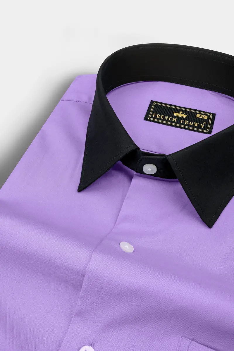Wisteria Purple With Black Cuffs And Collar Premium Cotton Shirt 2