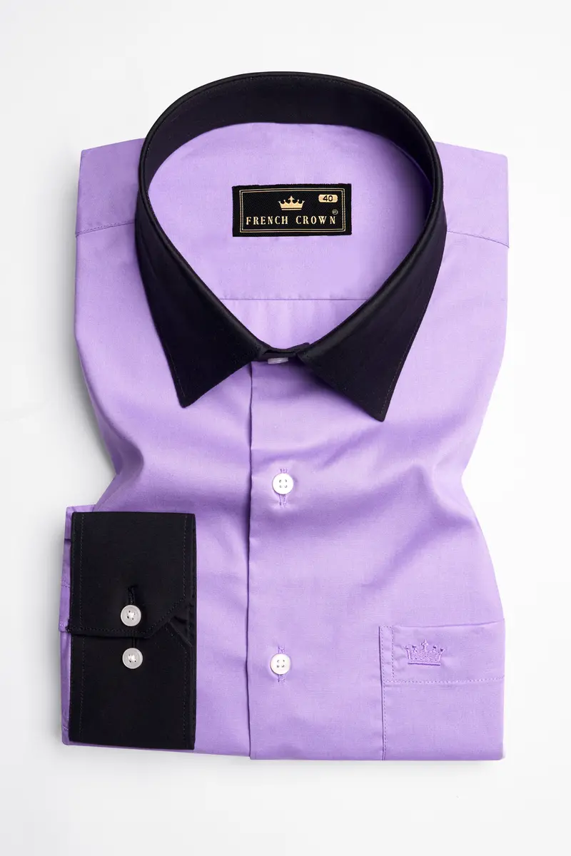 Wisteria Purple With Black Cuffs And Collar Premium Cotton Shirt 4
