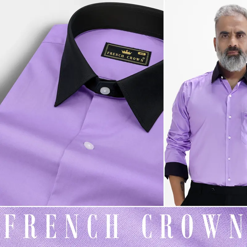 Wisteria Purple With Black Cuffs And Collar Premium Cotton Shirt 5