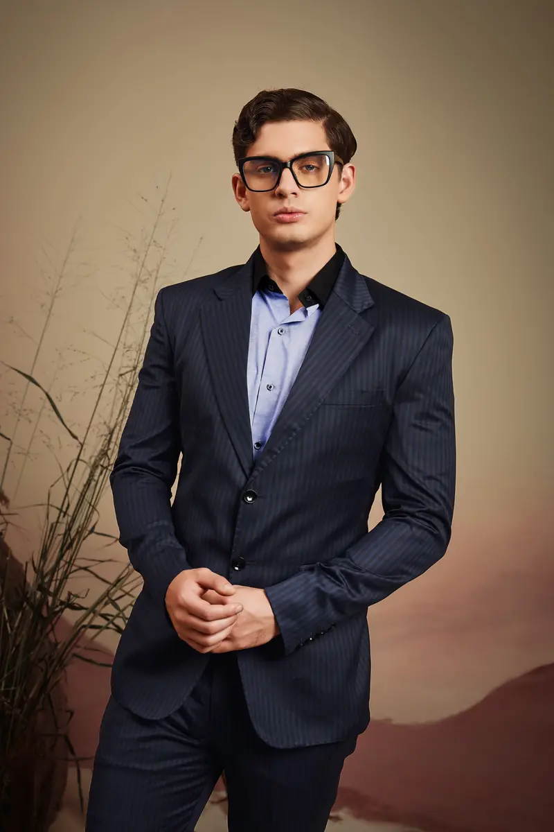 Wistful Blue Solid Premium Cotton Black Cuff Collar Shirt 12