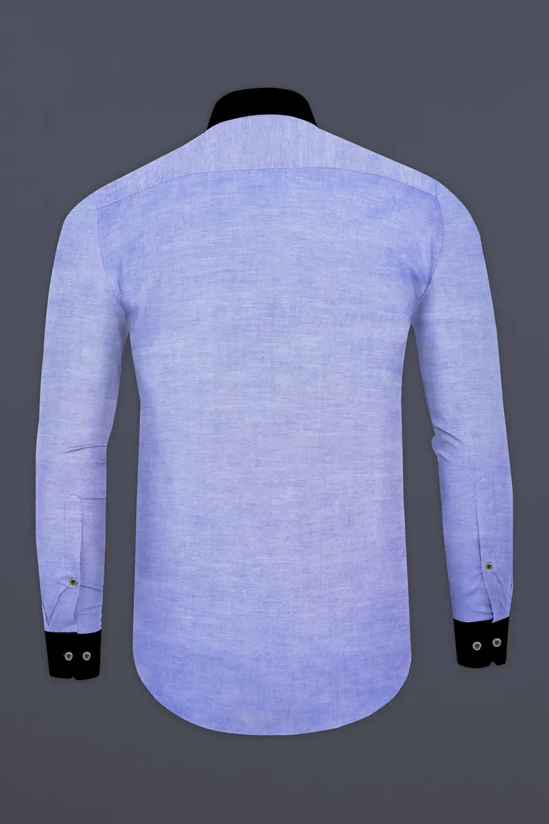 Wistful Blue Solid Premium Cotton Black Cuff Collar Shirt 6