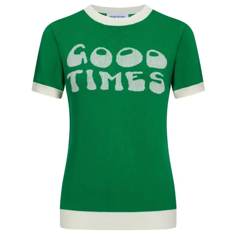 Women Knitted Good Times Short Sleeves Green Knitwear 1