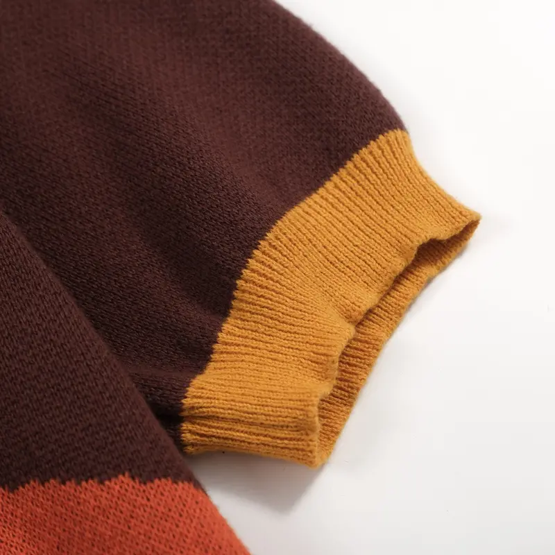 Women Retro Wave Line V-Neck Brown Short Sleeves Knitwear 5
