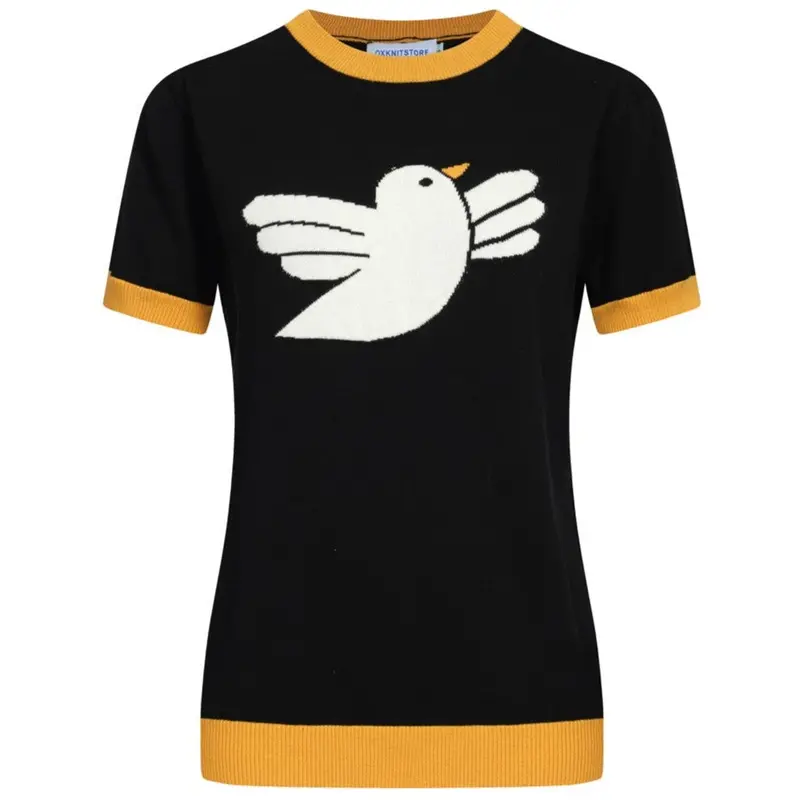 Women Yellow Pigeon Knitted Black Short Sleeves Knitwear 1