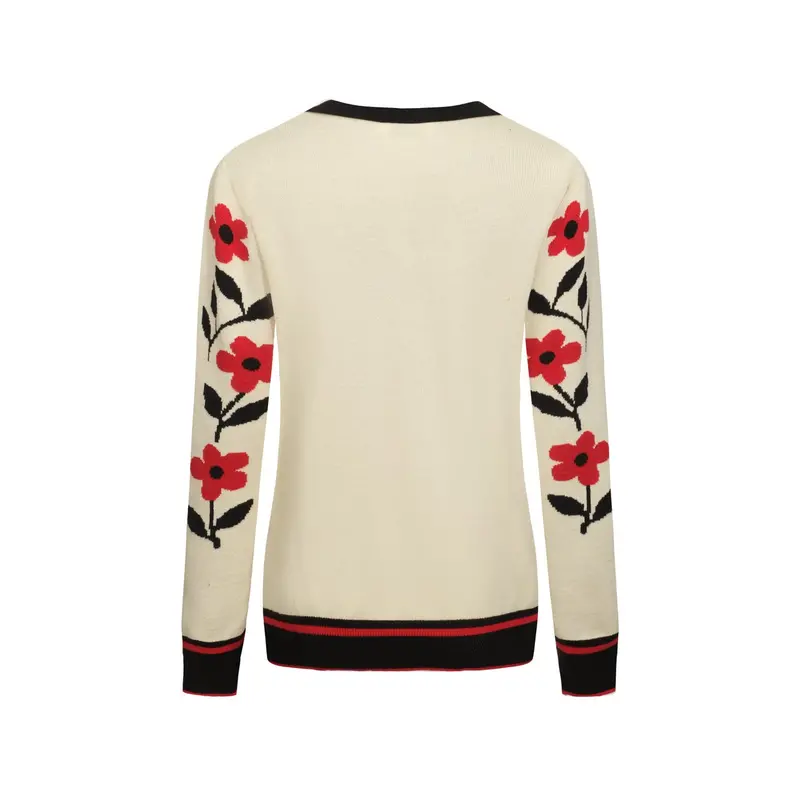Women's Apricot Art Jacquard Knit V-Neck Polo Shirt 3