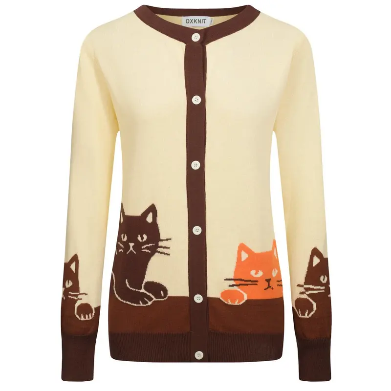 Women's Apricot Kitten Vintage Jacquard Cardigan 1