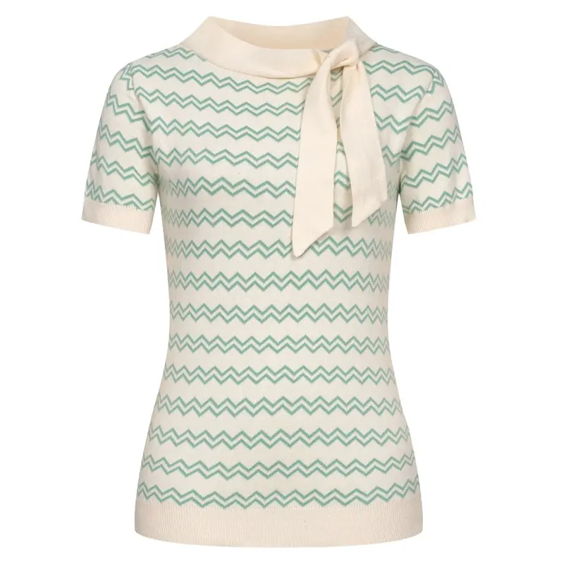 Women's Apricot White Classic Vintage Jacquard Knit T-Shirt 1