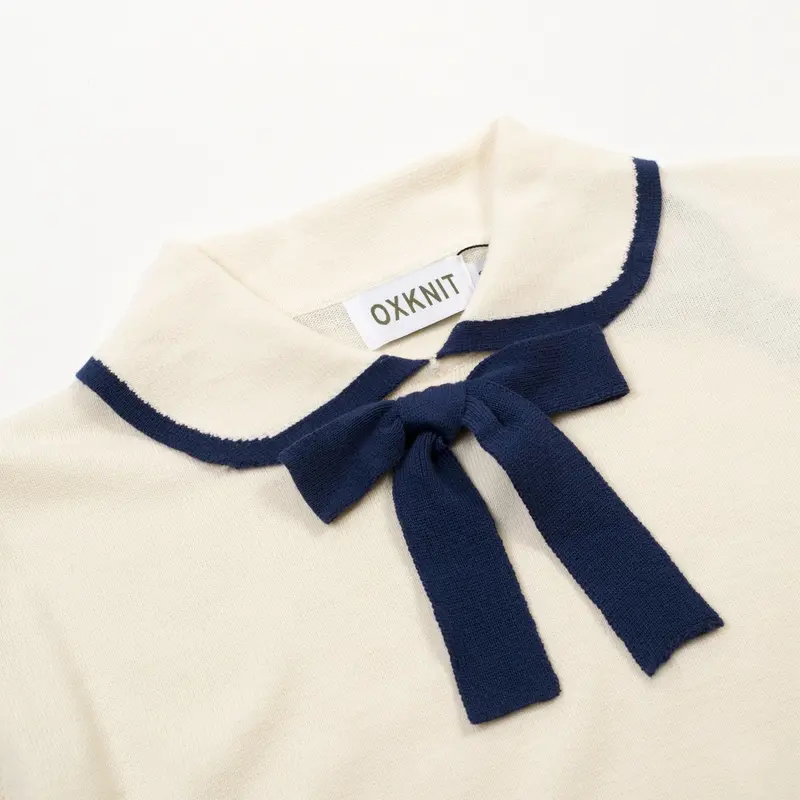 Women's Apricot White Retro Minimalist Jacquard Polo Knit T-Shirt 3
