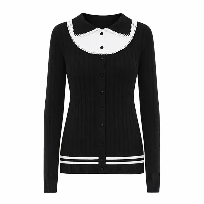 Women's Artistic Retro Collar Design Classic Jacquard Knitwear 1